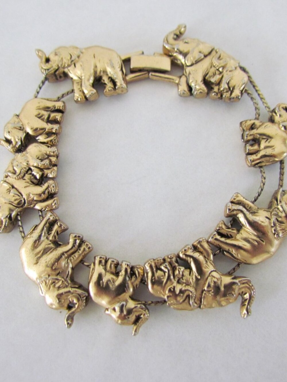 Vintage Elephant Charms Sliding Bracelet Gold Tone WOW!